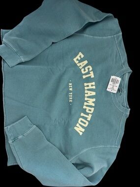 NWT  East Hampton Teal Crewneck with Cream Logo - from EH